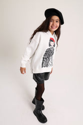 Red Beret Girl White Sweatshirt